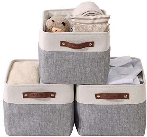 DECOMOMO faltbare Aufbewahrungskorb | robuster Stoffkorb mit Griffen für die Organisation von Regal, Kinderzimmer, Spielzeug, Schrank (Grau und Weiß, Extra groß–3 Stück)