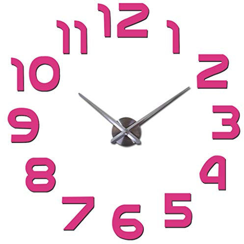 HC&WT Orologio da Parete Silenzioso con I Numeri Fai da Te Adesivi, Facile da Montare Effetto 3D Riempire Vuoto Parete Moderno Adesivo Orologio Parete Decorazione per Casa Ufficio Hotel (Rosa)