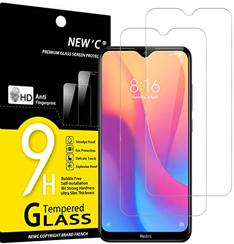 NEW'C Lot de 2, Verre Trempé pour Xiaomi Redmi 8, Redmi 8A, Film Protection écran efficace contre les Rayures - sans Bulles - Ultra Résistant (0,33mm HD Ultra Transparent) Dureté 9H Glass