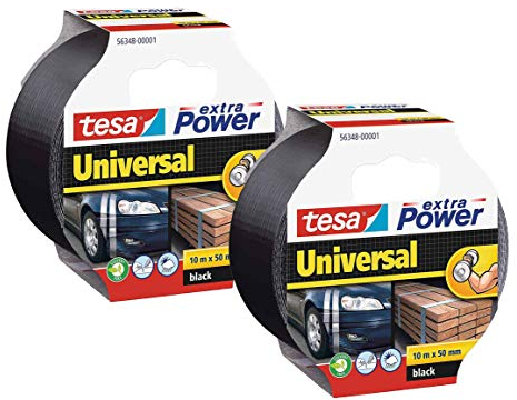 tesa Extra Power Universal Gewebeband (Wetterfestes Reparaturband, 10 m x 50 mm) (2x Schwarz)