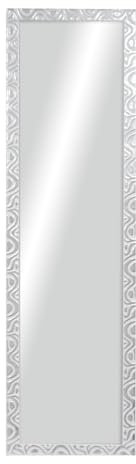 CHELY INTERMARKET MOD144 Espejo Pared Cuerpo Entero Decorativo Estilo Clásico para Salón Dormitorio Elegante Marco Relieve Blanco Plata 35x140 cm Incluye Kit Colgar Fabricado España