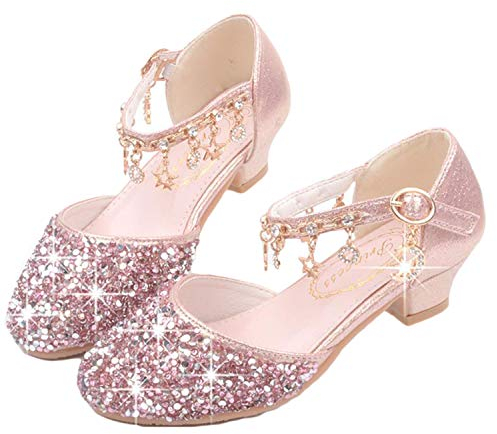 YOGLY Scarpe con Tacco Ragazza Ballerine Bambina Cerimonia Festa Lustrino Nozze Scarpe da Principessa Eleganti Danza Latina Bambini Tacco Sandali EU26-38
