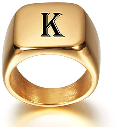 YQHWLKJ Personalisierte Initial Gravur AZ Alphabet Ringe Edelstahl Siegelring-9,K
