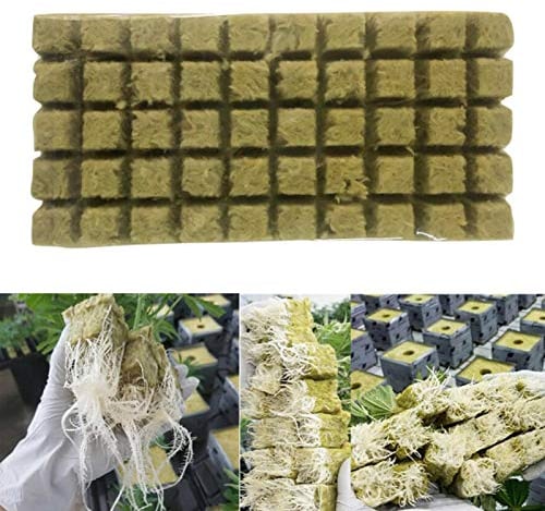 ANAJOY 50 or 100 Holes Rockwool Grow Cubes, Hydroponic Growing Greenhouse Soilless Cultivation Mini Compress Base Stonewool Starter Cubes for Plants Starting/Root Cuttings/Plant Growth(50 Holes)