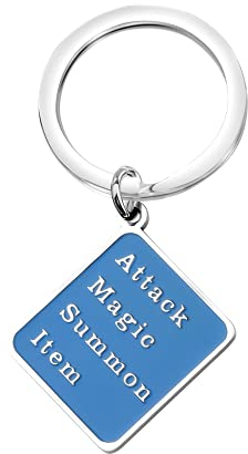 FAADBUK Final Fantasy inspiriertes Geschenk Final Fantasy VII 7 Schlüsselanhänger Attack Magic Summon Artikel Poop Gaming Schlüsselanhänger für Gamer, Small, metall, Edelstahl,
