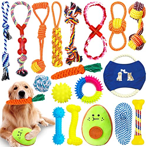 JOTOL Set di Giocattoli per Cani,18pcs Giochi per Cani,Corda Cane Resistenti Giochi per Cani per Cani Piccola e Media,Corde per Cani per la Pulizia dei Denti