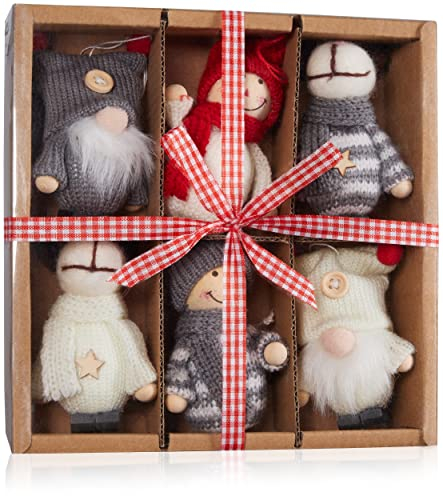 BRUBAKER Juego de 6 Piezas de Figuras NavideñAs de Madera y Punto - Colgante de árbol Renos Gnomos de Invierno - Colgante de Navidad Grande - 9-10 cm Decoración de árbol Gnomo de Navidad