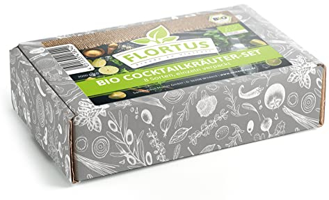 FLORTUS Bio Cocktailkräuter Samen Set | Kräuter Set Geschenk | 8 verschiedene Kräutersamen | Cocktail Samen zur Anzucht für Garten, Balkon, Küche & Fensterbank