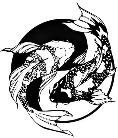 JILIP Koi Fisch Metall Wandkunst, Karpfen Fisch Wanddekoration, Yin Yang Wand Silhouette aus Metall, für Art Room Hanging Wall Sculpture (Size : 19.7IN/50CM)