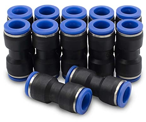 Bwintech 12 Stück 8mm gerader pneumatischer Steckanschluss, 2 Wege Kunststoff Schnellverschluss PU Luftleitungsadapter