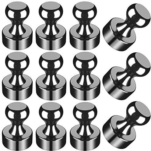 12Pcs Black Fridge Magnets Refrigerator Magnets, Magnetic Push Pins, Push Pin Magnet Neodymium, Magnetic Thumb Tacks, Small Strong Magnets for Whiteboard, Locker, Map, Kitchen, Office, School, Adults