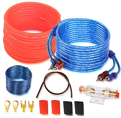 XMSJSIY Car Audio Wiring Kit Amplifier Cable Kit 1500 Watts Car Stereo Subwoofer Installation with Fuse for Car Truck Motorcycle 10 Gauge Amp