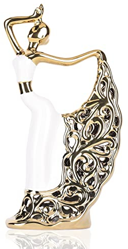 DOVDOV Pfauenstatue und Skulptur, weibliche Tänzerin Skulptur, Moderne Zuhause goldene Keramikstatue für Couchtisch, Eingang, Wohnzimmer, Schlafzimmer Büro Dekoration Zubehör (Weißgold)