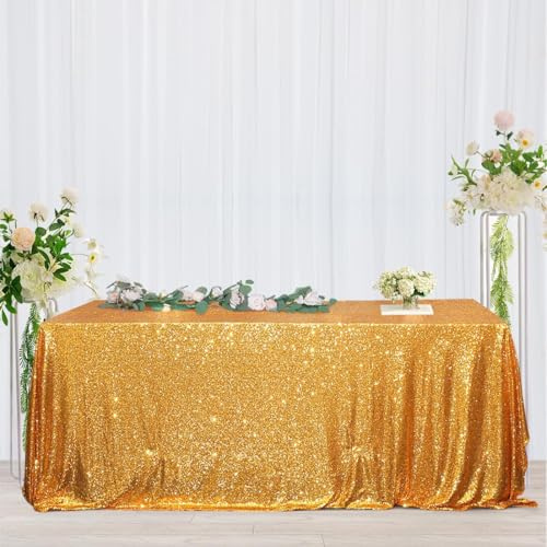 3E Home 153x259cm(60x102 Inches) Gold Sequin Tablecloth Rectangle Table Cloth Wedding Party Banquet Table Cover