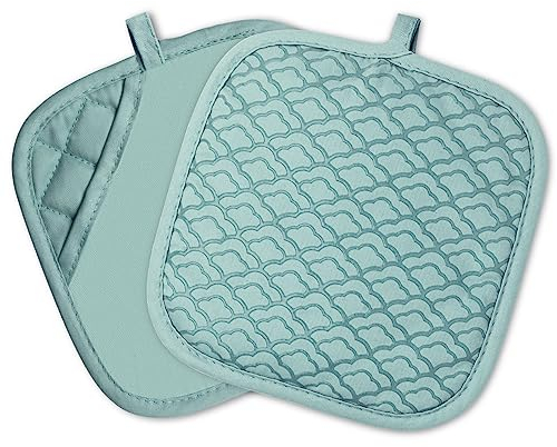 Tuff4ever Maniques Cuisine en Conton Anti Chaleur 2 Pièces avec Poches, Silicone Antidérapant, Manique pour Cuisine et Pâtisserie-Vert Clair