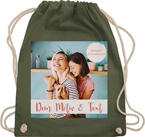 Turnbeutel Rucksack - eigenem - Eigenes Foto I Eigenes Bild - Unisize - Olivgrün - tasche kita wechselkleidung beutel selbst drucken photo stoffbeutel mädchen sportbeutel bedrucken