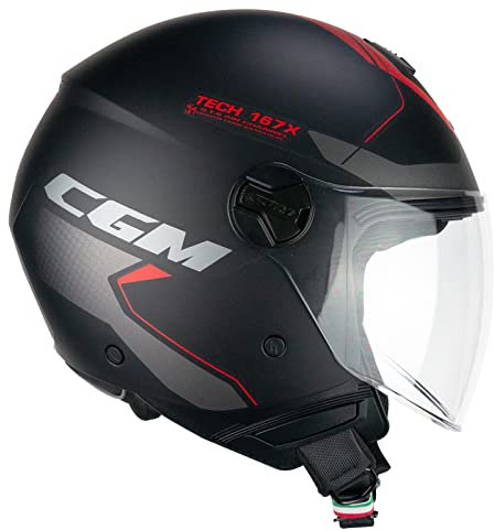 CGM Casco open face, 167X FLO TECH Nero Rosso opaco lunga, S (55cm)