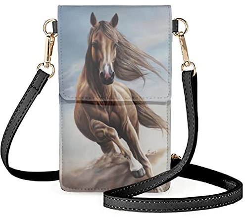 BYCHECAR Handy-Geldbörse für Teenager, Mädchen, kleine Leder-Crossbody-Tasche mit transparentem Fenster, Handytasche, Pferdelaufen, Einheitsgröße