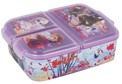Premium Brotdose Eiskönigin 2 Lunchbox mit 3 Fächern, Bento Brotbox für Kinder - ideal für Schule, Kindergarten oder Freizeit