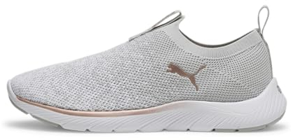 PUMA Damen Softride Remi Slip-on Knit Wn's Road Running Shoe, Ash Gray Puma White Rose Gold, 38.5 EU