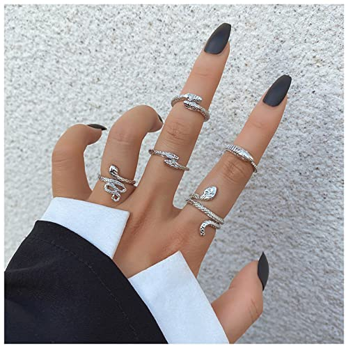 Inateannal Punk Schlange Knöchel Ringe Sets Schlange Finger Ring Silber Schlange Stapelbar Gemeinsame Ringe Tier Schlange Offener Ring Vintage Midi Ringe Schmuck Für Frauen Und Mädchen