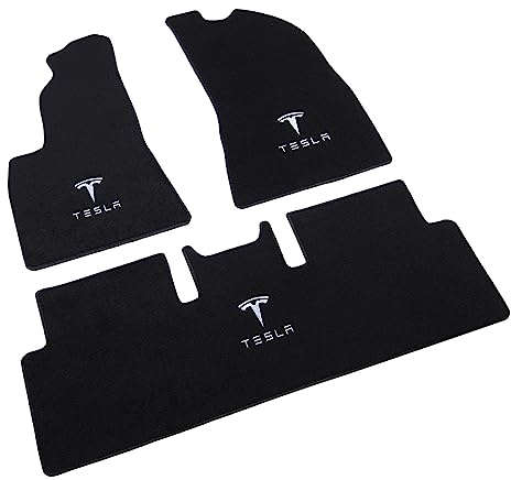 LOOM Passgenau für Tesla Model 3 Auto Fußmatten Original Factory Design All-Black Carpet Tesla Logo Stickerei
