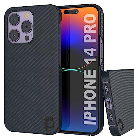 Punkcase for iPhone 14 Pro Carbon Fiber Case [Aramid MagShield Series] Ultra Slim Carbon Skin W/ Magnetic Charging Circle made from 100% Real Aramid Fiber|Ultimate Protection for iPhone 14 Pro (6.1)