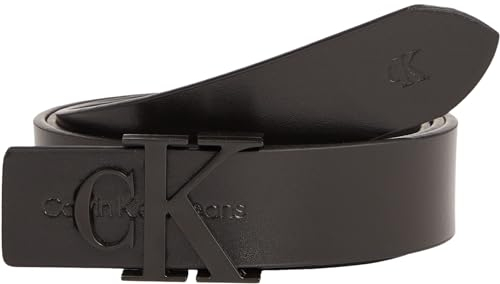 Calvin Klein Damen Gürtel Monogram Hardware 3.0 cm Ledergürtel, Schwarz (Black/Black), 85 cm