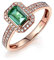 Ring Rosegold Damen Verlobung, Ring Smaragd Grün 18 Karat Gold Rechteckiger Runder Smaragd Diamant Komfort Fit Größe 54 (17.2)