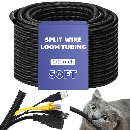 Kanayu 1/2''-50 Ft Split Wire Loom Tubing, Black Flame Retardant