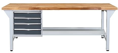PROREGAL Werkbank Giant Rhino Plus mit 4 Schubladen | HxBxT 84x200x70cm | Traglast 500kg | Lichtgrau/Anthrazitgrau | Werkstatttisch Werktisch Packtisch Arbeitstisch