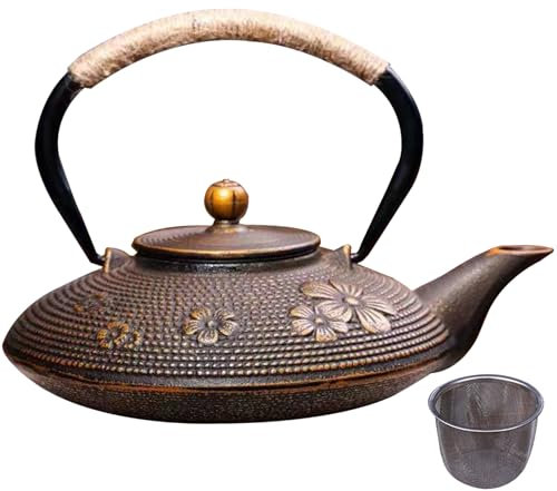 Infuse per tè per tè sciolto, teiera cinese, teiera in ghisa 800 ml/ 27 once di tè giapponese con infusore per foglie sciolte, teiera per il tè bollente di acqua calda dorata