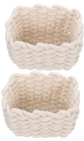 2St Aufbewahrungsbox für Baumwollseile schreintischorganizer schreibtisch organiser tischmülleimer Mini Aufbewahrungskiste Aufbewahrungskorb Geflochtenes Seil Veranstalter Weiß