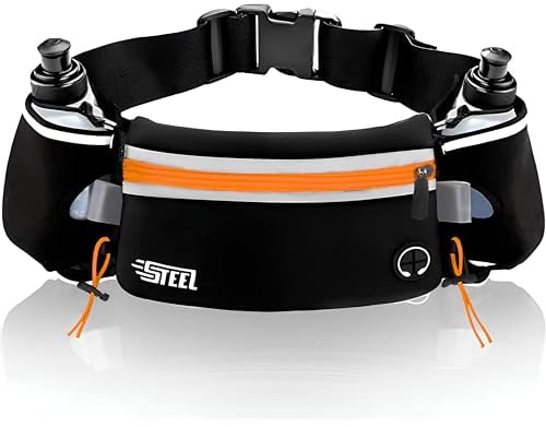 Ceinture Running Hydratation Course a Pied, Sac Banane Porte Gourde, Bouteille accessoires Etanche Réfléchissant pour Trail Jogging Footing Randonnée Vélo, Cadeau Homme Femme Smartphone iPhone Samsung
