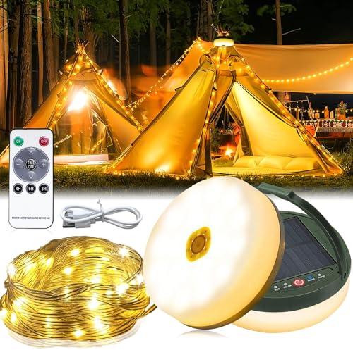 Camping Lichterkette Aufrollbar Solar,Solar Camping Lichterkette Außen,Solar & USB Wasserdichte Lichterkette Aufrollbar 3600mAh,10M 100LED Tragbare Campinglampe für Camping,Garten,Wandern