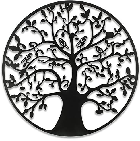 CLIBFENG Décoration murale arbre de vie en métal arbre généalogique 58,4 cm à suspendre pour salle de bain, cuisine, salon, chambre à coucher, intérieur et extérieur (noir)