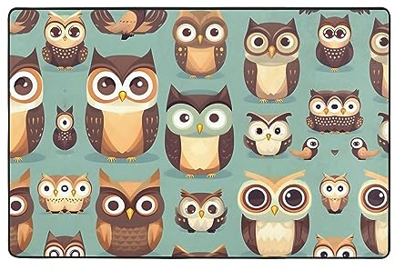 EdWal Teppich, Cartoon-Eulen, niedlicher Druck, superweich, für Wohnzimmer, Schlafzimmer, Badezimmer, Küche, Bodenmatten, Dekoration