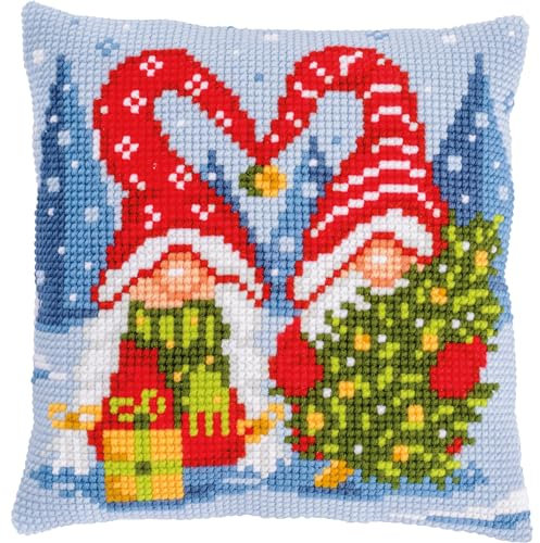 VERVACO Kreuzstich Stickpackungen Kissen Stickerei Set Anfänger Vorgedruckt Weihnachtsgnomen DIY Set Kreativ Set Für Erwachsene Dekoratives Kissen ca. 40 x 40 cm Bastelset Handwerker Haus Dekoration