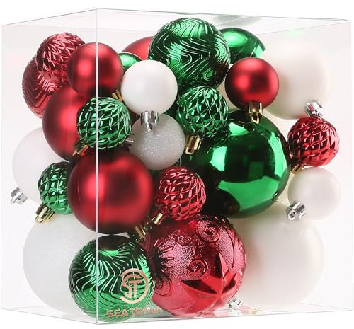 Sea Team 36er-Pack Weihnachtskugeln mit Schnüren, 40mm-80mm/1.57-3.15 Kugeln, bruchsichere Kunststoff-Weihnachtskugeln, hängende Dekorationen für Weihnachtsbaum, Feiertage, Hochzeiten und Partys.ELF