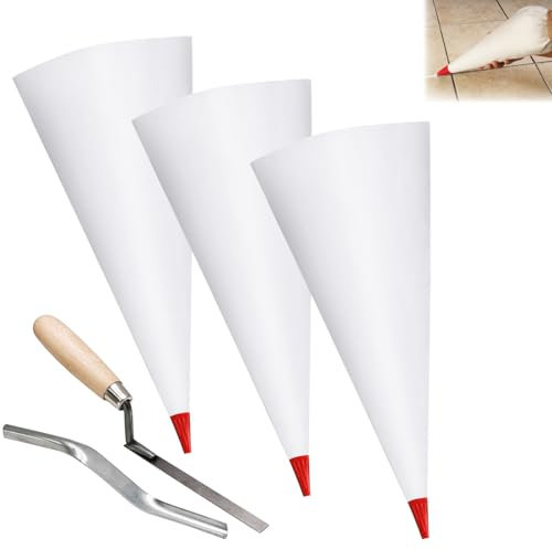 Biaungdo 3 Pack Tile Grout Masonry Mortar Bag & Brick Jointer & Tuck Pointers, Heavy Duty Piping Bags Grout Sealer Bag for Tile Installation(Red)