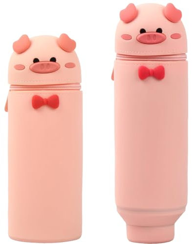 QRKPVHD Federmäppchen Aus Weichem Silikon, Kawaii Federmäppchen, 2 in 1 Weiche Silikontasche Kawaii, Teleskopisch Mäppchen, Cartoon Tischstifthalter, Stand up Federmäppchen, Cartoon Tischstifthalter
