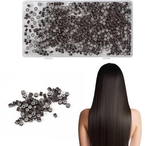 1000pcs 5.0mm Silicone Lined Nano Rings for Nano Beads Hair Extensions Nano Hair Extensions Micro Beads Micro Rings Nano Ring Tool (Dark Brown)