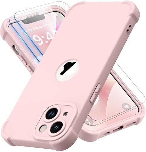 ORETECH für iPhone 14 Hülle Silikon, mit 2 Stück Schutzfolie, 360 Grad Ganzkörper Stoßfest Kratzfest Anti-Fingerabdruck Silikon Handyhülle für iPhone 14 Case 6,1 Zoll,Hellrosa