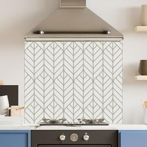 Toughened 6mm Glass Kitchen Splashback 90 x 75cm Leaf Arrows - Polished Edge Heat Resistant Back Splash for Cookers Hob