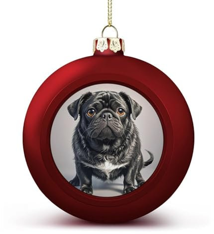 Weihnachtskugeln, niedlicher schwarzer Mops-Aufdruck, Weihnachtsbaumschmuck, hängende Kugel für Urlaub, Party, Dekoration, 2 Stück