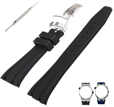 Topuly Ersatz-Uhrenarmband aus Gummi für Audemars Piguet Royal Oak Offshore AP 15703, 15710, 15400, 26470, 26400, 26400, 28 mm, Silikon-Armband für Damen und Herren (silberfarbene Schnalle)