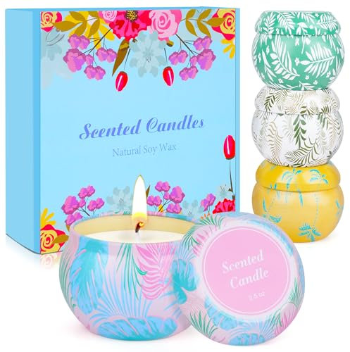 Duftkerze im Glas,𝟏𝟎𝟎 𝐒𝐭𝐝.Duftkerzen Geschenkset für Frauen, kleine Geschenke für Frauen Weihnachten,Geburtstagsgeschenke für sie,Duftkerzen Set,Teelichter mit 100% Natürlich Sojawachs 4 Pcs
