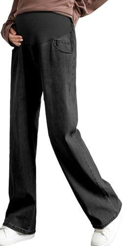 FEOYA Jeans de Maternité Pantalon de Grossesse Extensible Taille Haute Pantalon Femme Enceinte Noir XL