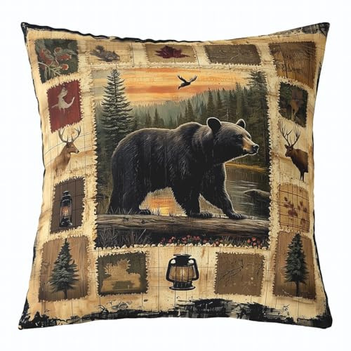 Homemissing 1 housse de coussin réversible motif ours animaux sauvages 60 x 60 cm décoration d'intérieur rustique chalet campagne forêt