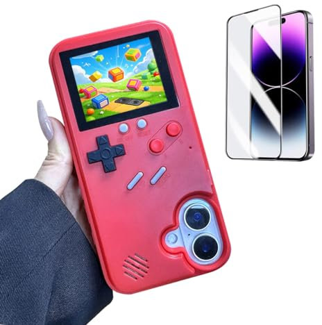 ERAKOLE Schutzhülle für iPhone 16, Gamer-Design, Retro-Videospiel, spielbare Handyhülle, klassische kreative Geburtstagsgeschenke, stoßfeste lustige Hülle für iPhone, Rot